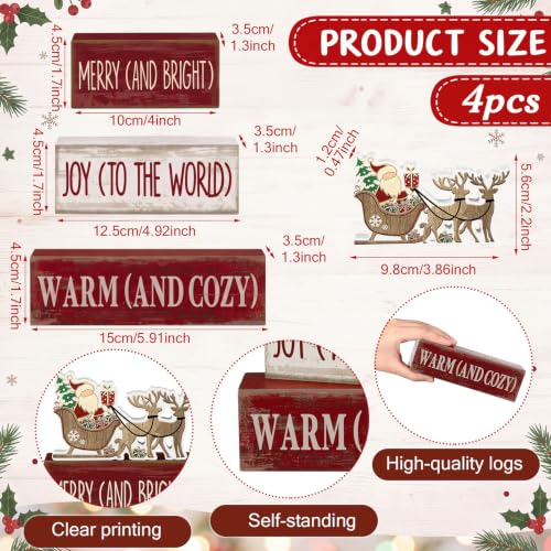 4 Pcs Christmas Table Decoration for Home Wooden Santa Sleigh Signs (Santa Claus Gifts)