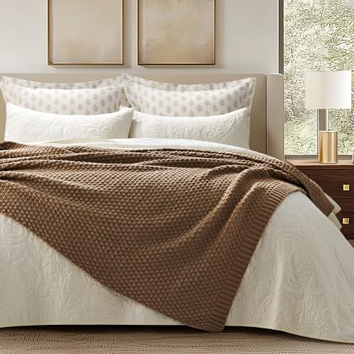 HOME Chunky Chenille Knit Throw Blanket (Camel Brown / 50" X 60")