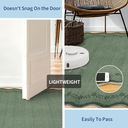 3x5 Scalloped Washable Area Rug Non Slip Bedroom Entryway Rug (Green / 3' x 5' (Rectangular))