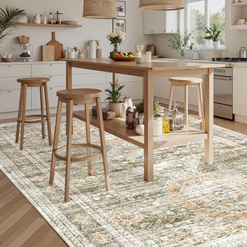 Washable Area Rug 8x10 Large Soft Living Room Rugs Green (Green/Orange / 8' x 10' (Rectangular))