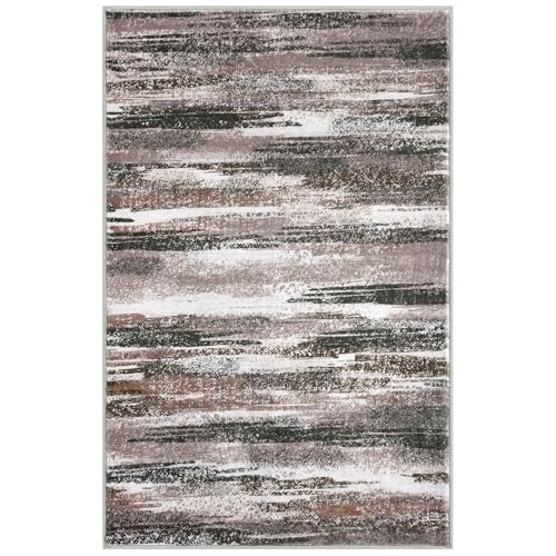 Modern Abstract Small Area Rug Indoor (3' x 5' (Rectangular) / Dark Light Brown White)