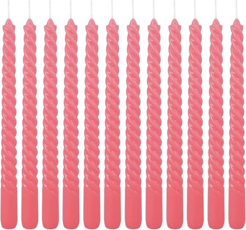 10 Inch Pink Spiral Taper Candle Set of 12 Pack Unscented Dripless Candlesticks for Valentine's Day (12 Pink)