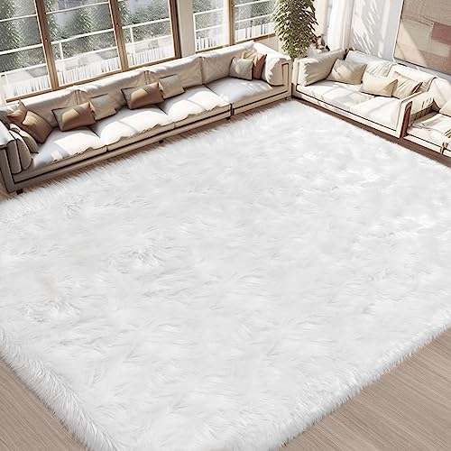 White Faux Fur Sheepskin Rug 8 x 10 Feet (8' x 10' (Rectangular) / White)