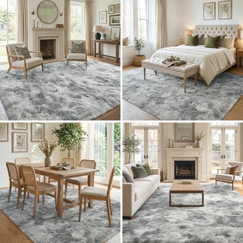5x8 Ft Large Shag Rugs for Living Room (Ab Tie Dyed Light Grey / 5' X 8' (Rectangular))