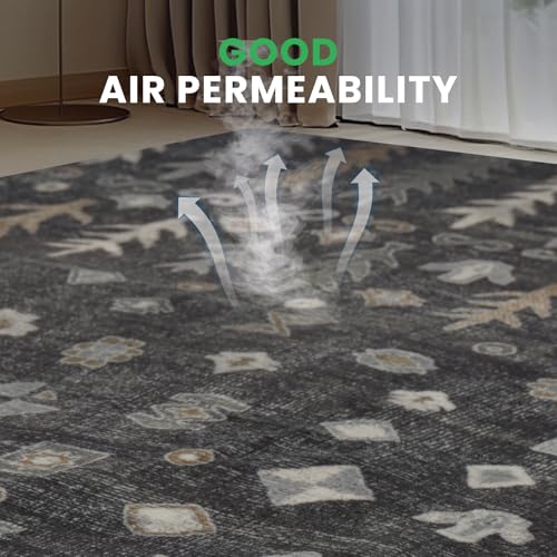 8x10 Retro Washable Area Rugs for Living Room (8' x 10' (Rectangular) / Black-white-blue-brownness)
