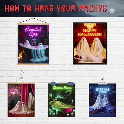 09 Pcs Unframed Glowing Neon Ghost Art (Unframed / Ghost Decor)