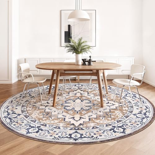 8ft Round Area Rugs for Living Room (Floral Brown / 8' (Round))