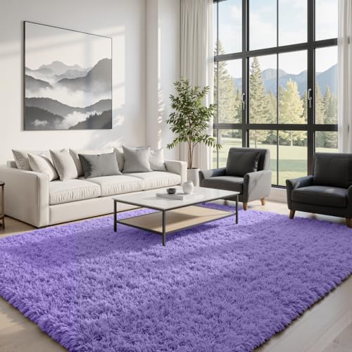 8x10 Fluffy Shag Area Rugs for Living Room Bedroom (Purple / 8' x 10' (Rectangular))