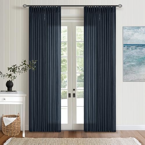 Pinch Pleated Navy Linen Curtains 84 Inches Long 2 Panels Set (Navy / 40"W x 84"L (Pack of 2))