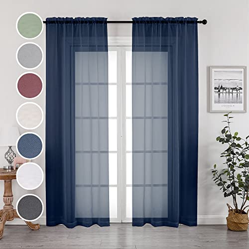 Navy Blue Sheer Curtains 96 Inches Long 2 Panels Set (Navy Blue / 42"W x 96"L (Pack of 2))