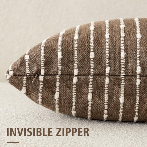 Decorative Striped Boucle Throw Pillow Covers 22x22 Inch Brown (22" x 22" (Pack of 2) / Brown)