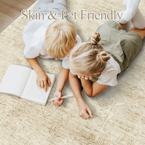 Washable Area Rug 8x10 Large Soft Living Room Rugs Beige (Beige/Ivory / 8' x 10' (Rectangular))