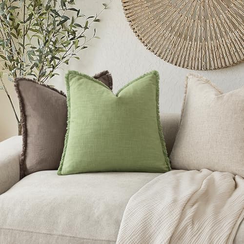 Decorative Linen Fringe Throw Pillow Covers 22×22 Lime Green (22" x 22" (Pack of 2) / Lime Green)