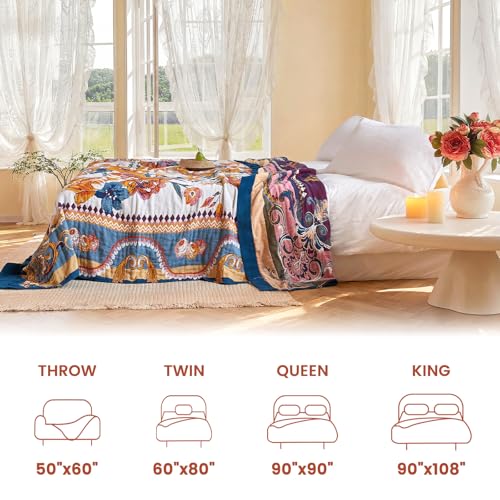 Boho Throw Blanket 50"x60" Fall Cotton Victoria Floral Blanket (Bloom Victoria / 50"x60")