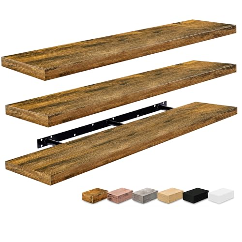 Floating Shelves for Wall Storage (Rustic Brown / 55 Inch / 3 Pack)