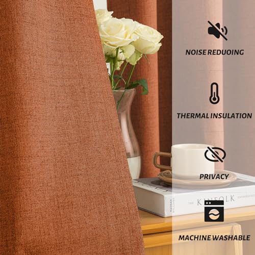 Burnt Orange Linen Curtains 72 Inches Long for Living Room (Linen Burnt Orange / 52"W x 72"L (Pack of 2))