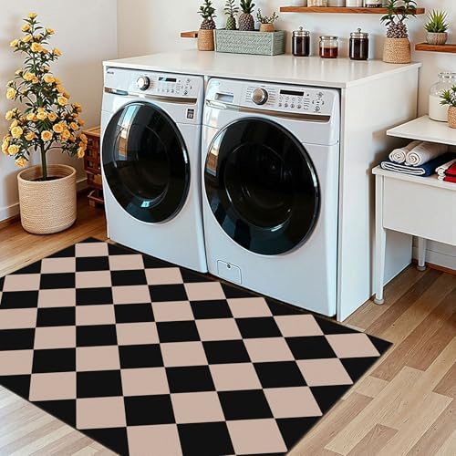 Black Tan Checkered Entry Rug (Diamond - Black / Tan / 3' x 5' (Rectangular))