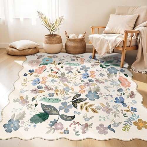 Washable 4x4 Square Area Rug (4' x 4' (Square) / Cream/Floral)