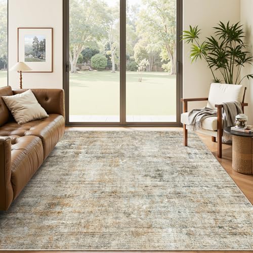 Abstract Area Rug 6x9 for Living Room Washable Rugs Orange (Orange/Brown / 6' x 9' (Rectangular))