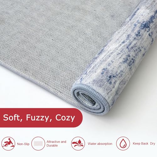 Modern Abstract Kitchen Runner Rug (Blue-grey / 2' x 10' (Runner))