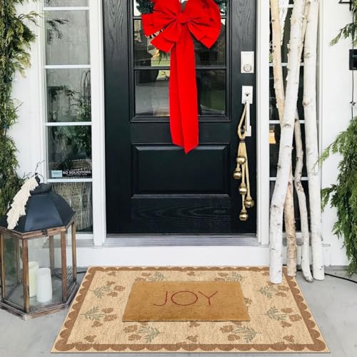 Front Door Mat Indoor Outside Entrance 2x3 Tan Floral Scalloped Rug (Flower - Wheat/Tan/Sage / 2' x 3' (Rectangular))