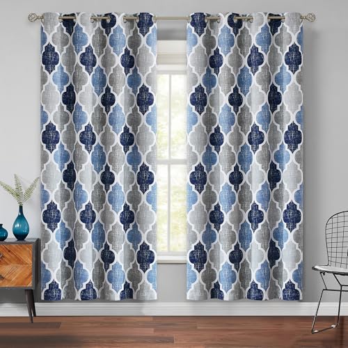 Moroccan 100% Blackout Curtains Bedroom Blue Grey 50x72 2 Panels (Grommet | Blue and Grey / 50"W x 72"L (Pack of 2))