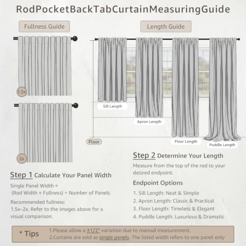 Floral Lined Linen Curtains 84 Inch Farmhouse Back Tab 2 Panels (Beige / 50"W x 84"L (Pack of 2))