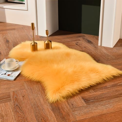 Yellow Faux Sheepskin Rug 2x3 ft (Yellow / 2' x 3' (Oval))