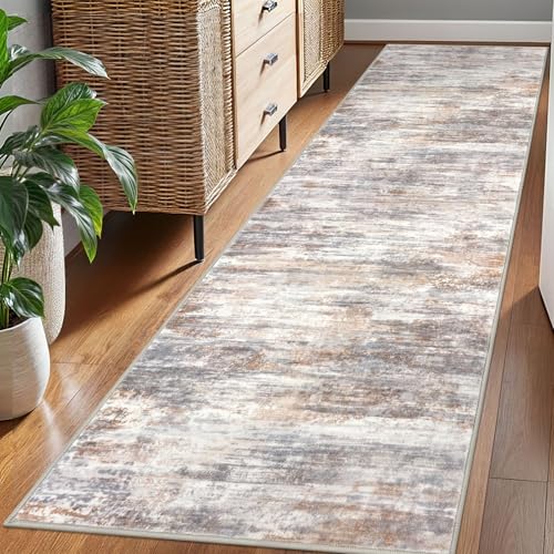 Modern Abstract Hallway Runner Rug (Multi Grey/Orange / 2'8" x 8' (Runner))