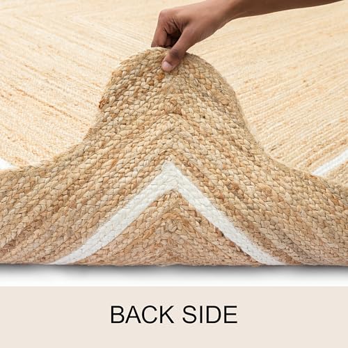 Wave Scalloped Jute Rug Entryway Natural Boho Area Rug Off (2'x4' / White)