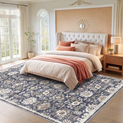 Amada 8x10 Washable Area Rug for Living Room (8' x 10' (Rectangular) / Blue/Brown)