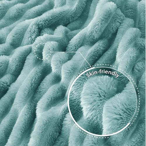 Striped Twin Size Fleece Blanket for Bed (Celadon / Twin ( 60x80 IN ))