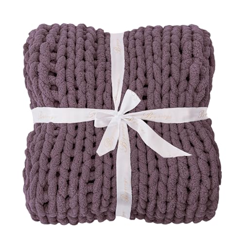 Chunky Knit Throw Blanket for Couch (Winter Grape / 40"x60" (Medium Size Throw）)