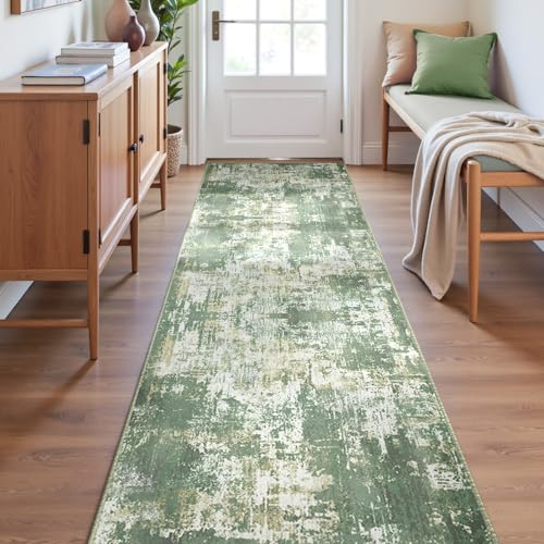 Washable Runner 2'x6' Abstract Area Rug for Hallway Light Green (Green/Gray/Yellow / 2' x 6' (Runner))