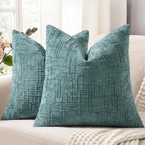 Textured Chenille Throw Pillow Covers 18x18 Set of 2 Teal (Teal / 18" x 18" (Pack of 2))