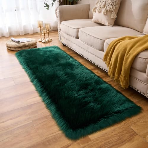 Ultra Soft Fluffy Rugs Faux Fur Rug Chair Cover Seat Pad Fuzzy Area Rug (Darkgreen / 2' x 6' (Rectangular))