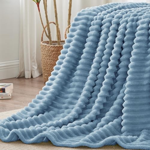Ribbed King Size Blanket for Bed (Light Blue / King(108"x90"))