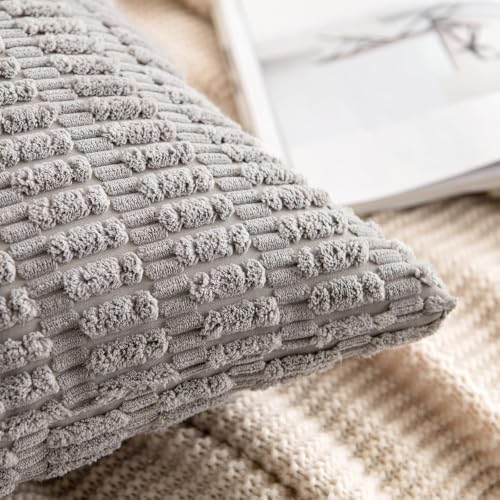 Corduroy Decorative Throw Pillow Covers 16x16 Light Grey Pack of 2 (Light Grey / 16" x 16" (Pack of 2))