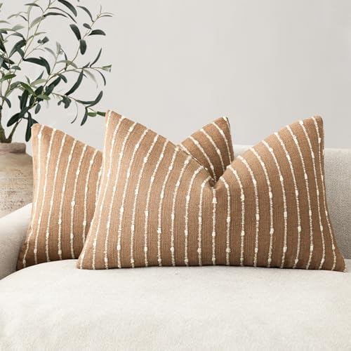 Boho Striped Boucle Lumbar Throw Pillow Cover 12x20 Rust Tobacco (20" x 12" (Pack of 2) / Tobacco)