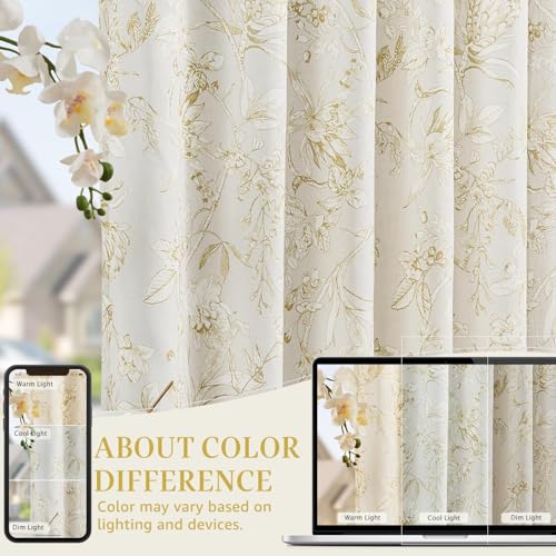 Yellow Floral Linen Curtains 90 Inch Vintage Back Tab 2 Panels (Flower Yellow on White / 50"W x 90"L (Pack of 2))