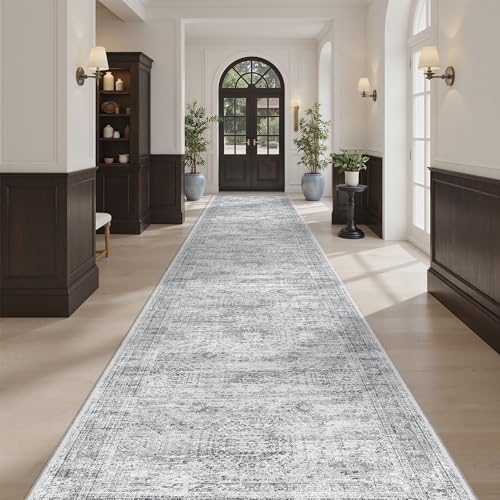 Washable Hallway Runner Rug 3x14 Kitchen Entry Rugs Non (Grey / 3' x 14' (Runner))