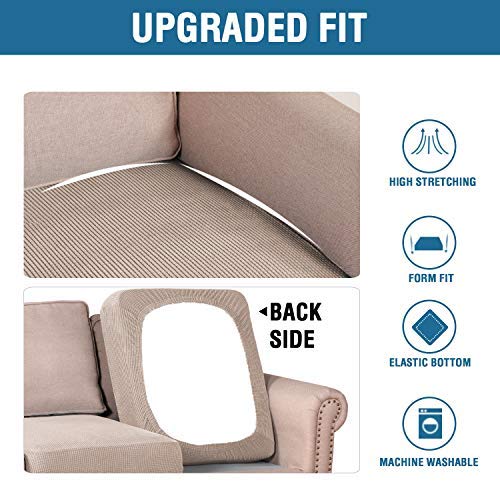 High Stretch Individual Seat Cushion Covers Sofa Slipcovers Couch Cushion Covers Sofa Covers Featuring Jacquard Textured Twill Fabric (Sand)