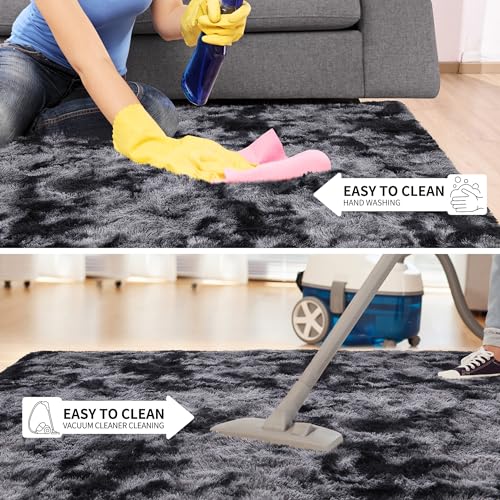 Soft Fluffy Rugs for Living Room (Tie-dyed Dark Grey / 5' X 8' (Rectangular))