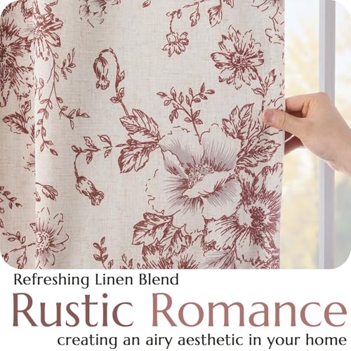 Floral Linen Blackout Curtains for Bedroom 96 Inches Long (Red / 50"W x 96"L (Pack of 2))