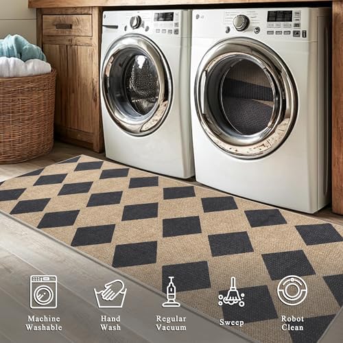 Checkered Easy Jute Rug 8x10 Outdoor Rug Washable Area Rugs for Living Room (8'*10'(Rectangular) / Black/Checkered)