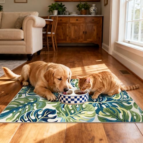 Front Door Mat Outside Entrance (Monstera Leaf - Green Navy / 2' x 3' (Rectangular))