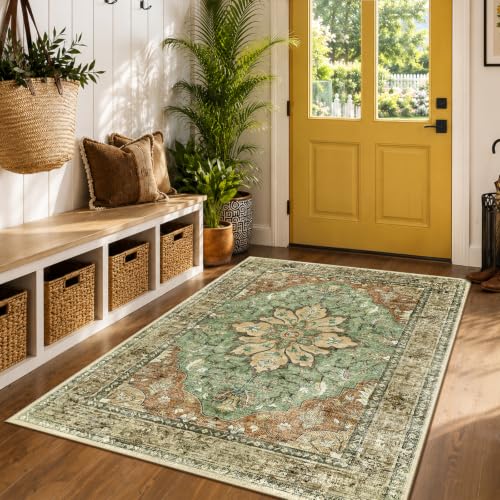 Washable Area Rug (Brick/Brown/Green / 4' x 6' (Rectangular))
