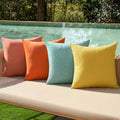 Pack of 4 Decorative Outdoor Throw Pillow Covers Linen Waterproof Pillow Covers Summer Farmhouse Cushion Cases for Patio Garden Tent Balcony Couch Sofa 16x16 Inch Orange Teal (16" x 16" (Pack of 4) / Orange Teal)