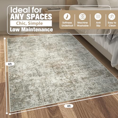 4x6 Area Rugs for Living Room Washable Bedroom Dining Room Beige Brown (Beige/Brown / 4' x 6' (Rectangular))