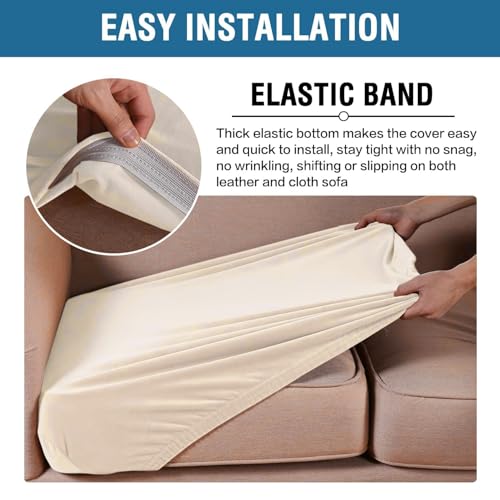 Velvet Stretch Couch Cushion Cover Plush Cushion Slipcover for Chair Loveseat Sofa Cushion Furniture Protector Seat Cushion Sofa Cover (Cream / 3 Cushion XL Sofa)